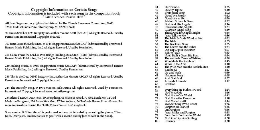 LIttle Voices CD Insert
